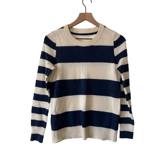 No Tag Blue Striped Cashmere Crew Neck Sweater - Picture 1 of 3